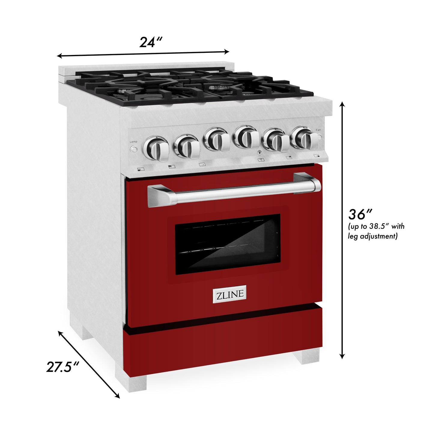 ZLINE 24" 2.8 cu. ft. Range with Gas Stove and Gas Oven in DuraSnow Stainless Steel and Red Gloss Door