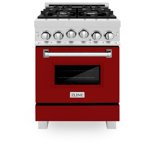 ZLINE 24" 2.8 cu. ft. Range with Gas Stove and Gas Oven in DuraSnow Stainless Steel and Red Gloss Door