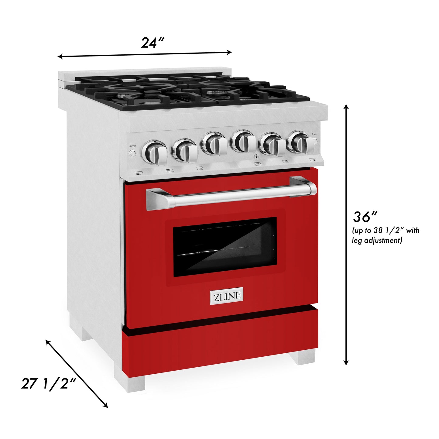 ZLINE 24" 2.8 cu. ft. Range with Gas Stove and Gas Oven in DuraSnow Stainless Steel and Red Matte Door