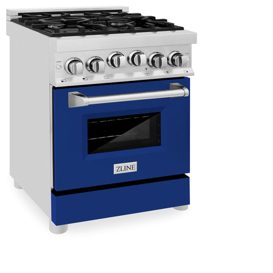 ZLINE 24" 2.8 cu. ft. Range with Gas Stove and Gas Oven in Stainless Steel and Blue Gloss Door