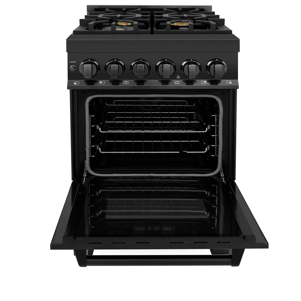 ZLINE 24" Black Stainless Dual Fuel Range With Brass Burners and 2.8 cu.ft. Electric Oven