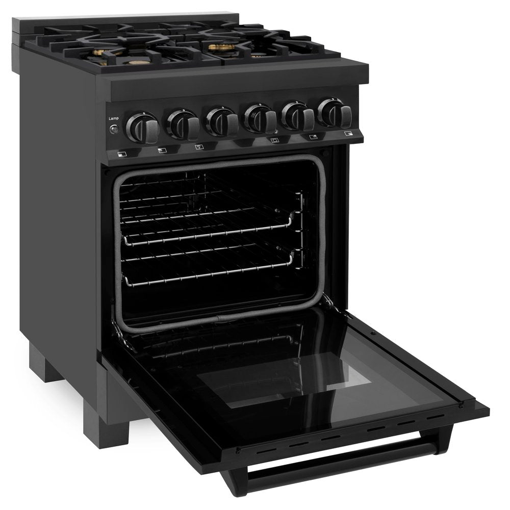 ZLINE 24" Black Stainless Dual Fuel Range With Brass Burners and 2.8 cu.ft. Electric Oven