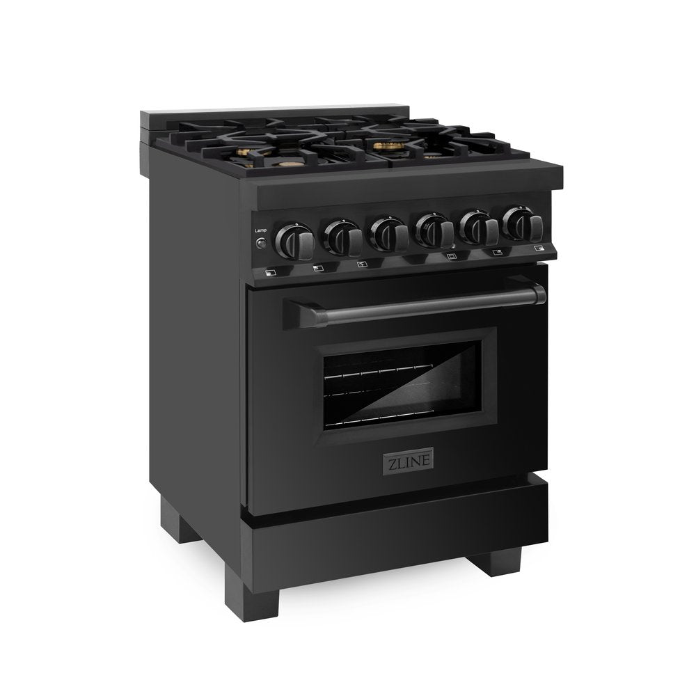 ZLINE 24" Black Stainless Dual Fuel Range With Brass Burners and 2.8 cu.ft. Electric Oven