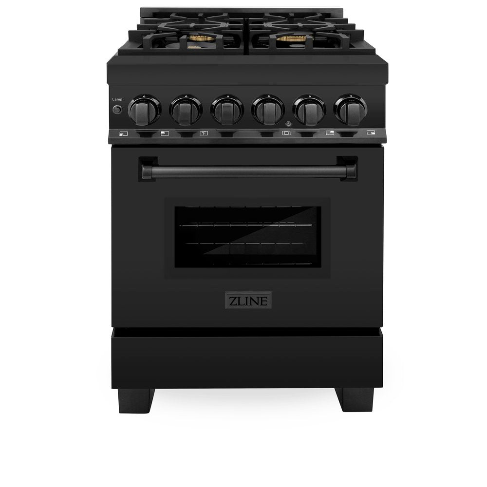 ZLINE 24" Black Stainless Dual Fuel Range With Brass Burners and 2.8 cu.ft. Electric Oven