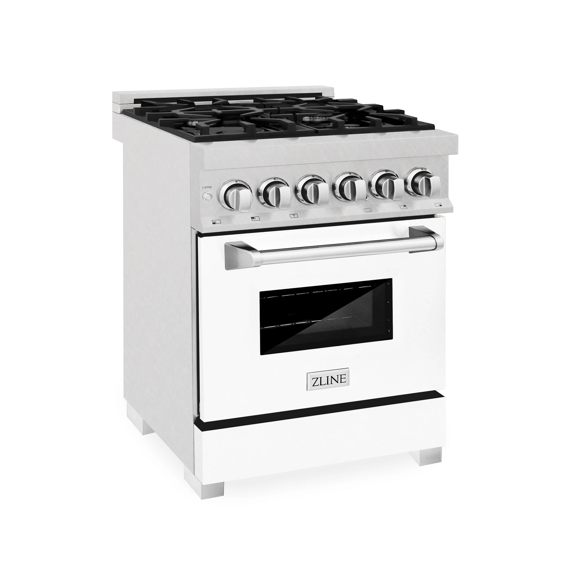 ZLINE 24" DuraSnow Stainless Steel 4 Burner Dual Fuel Range With White Matte Door and 2.8 cu. ft. Electric Oven