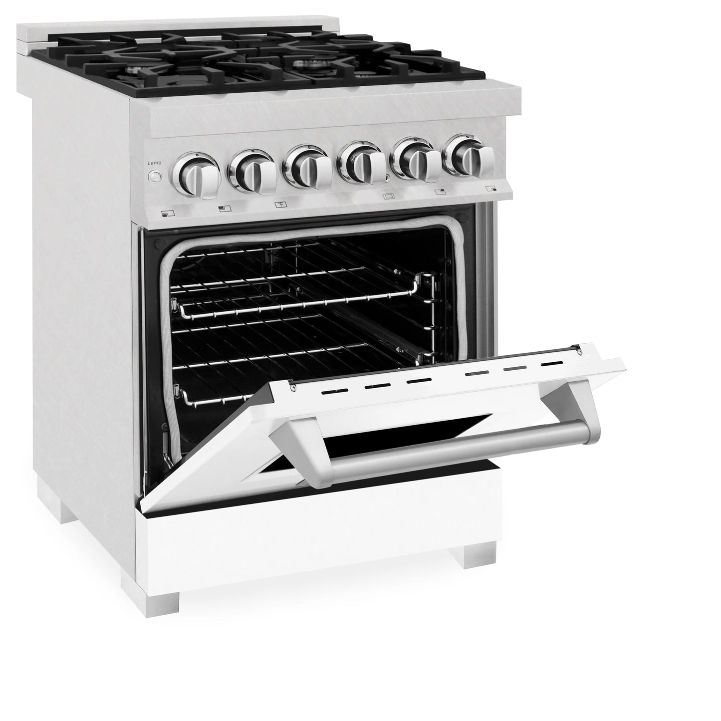 ZLINE 24" DuraSnow Stainless Steel 4 Burner Dual Fuel Range With White Matte Door and 2.8 cu. ft. Electric Oven