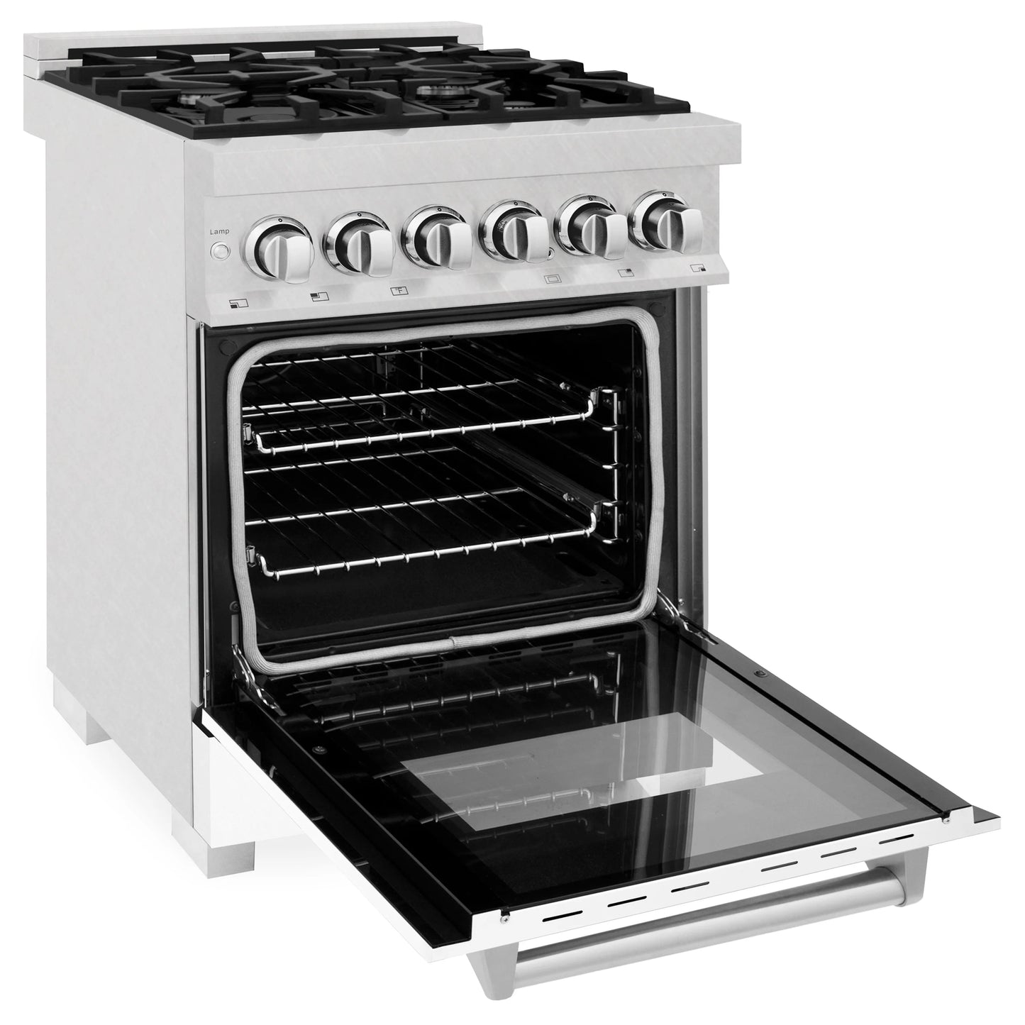 ZLINE 24" DuraSnow Stainless Steel 4 Burner Dual Fuel Range With White Matte Door and 2.8 cu. ft. Electric Oven