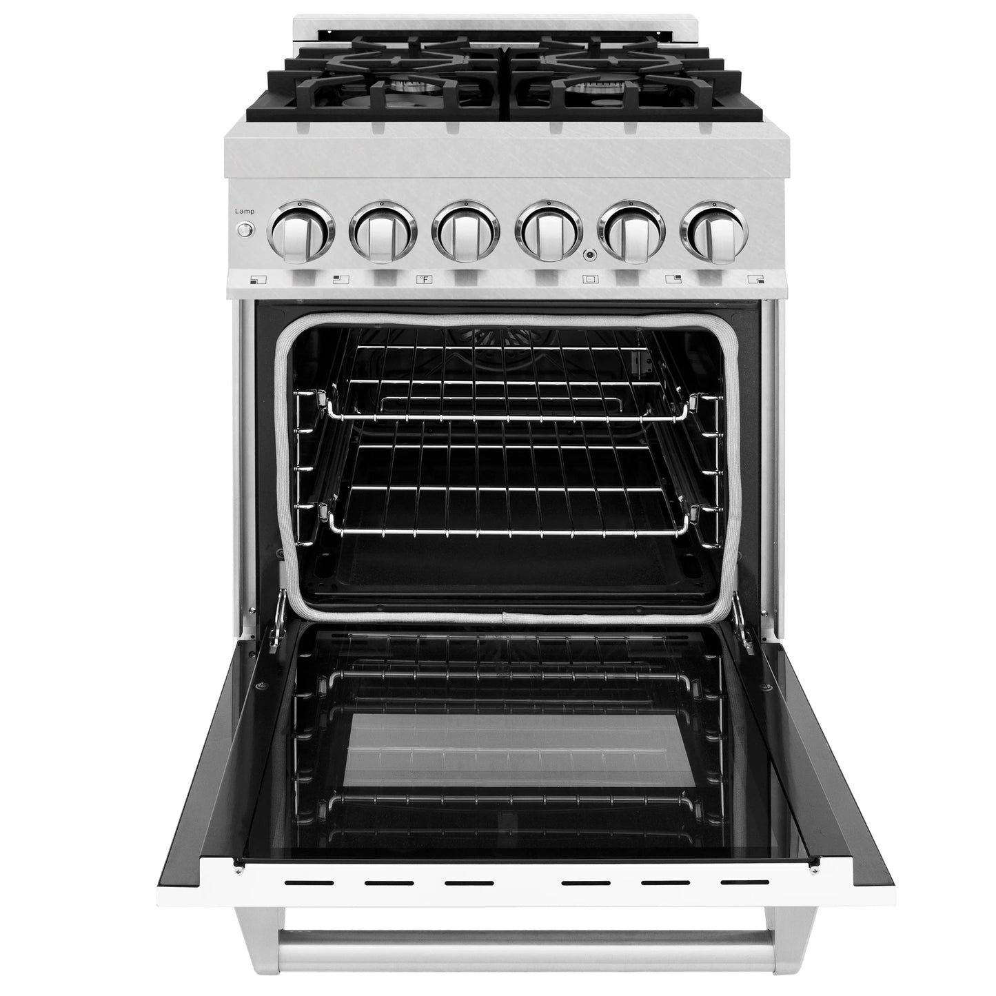 ZLINE 24" DuraSnow Stainless Steel 4 Burner Dual Fuel Range With White Matte Door and 2.8 cu. ft. Electric Oven