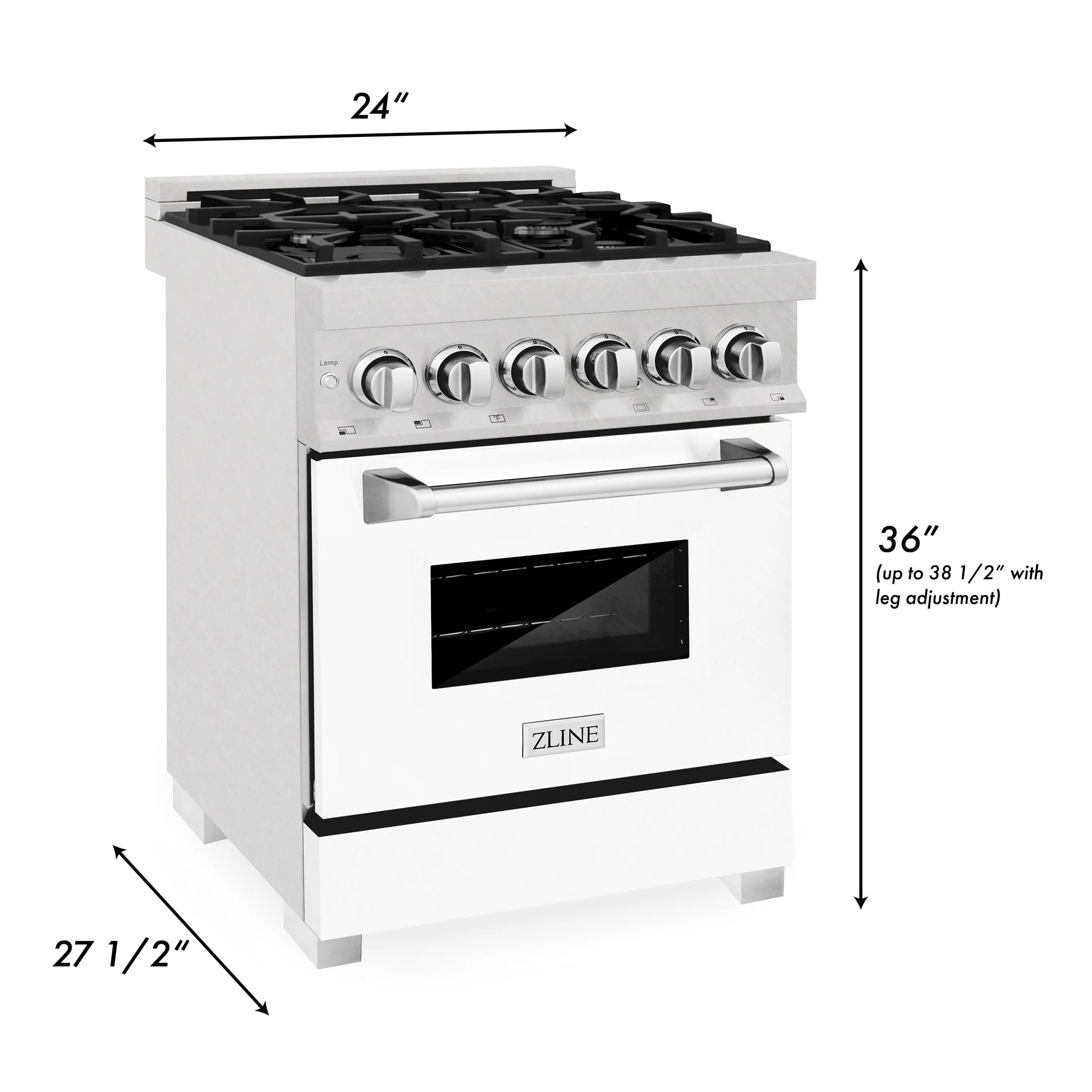 ZLINE 24" DuraSnow Stainless Steel 4 Burner Dual Fuel Range With White Matte Door and 2.8 cu. ft. Electric Oven