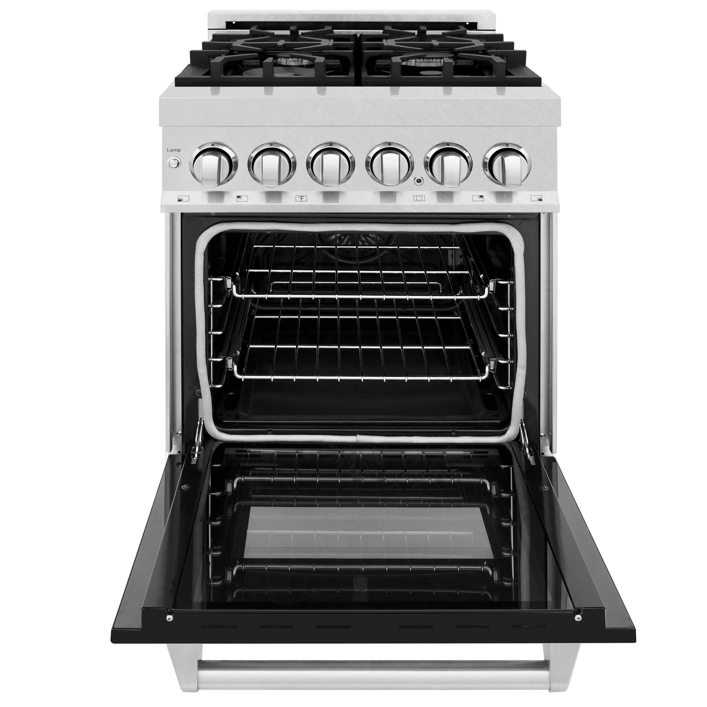 ZLINE 24" DuraSnow Stainless Steel and Black Matte Door 4 Burner Dual Fuel Range With 2.8 cu. ft. Electric Oven