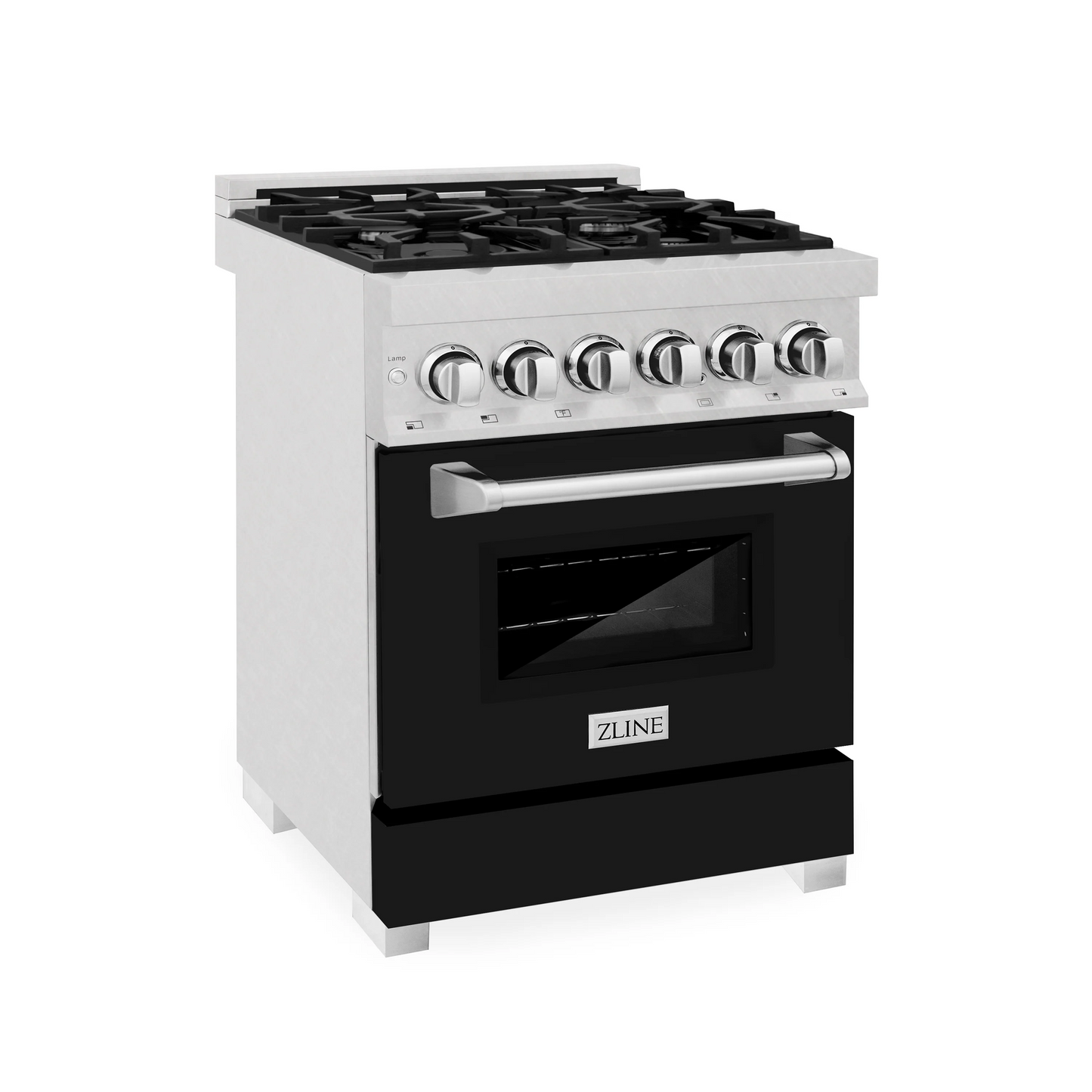 ZLINE 24" DuraSnow Stainless Steel and Black Matte Door 4 Burner Dual Fuel Range With 2.8 cu. ft. Electric Oven