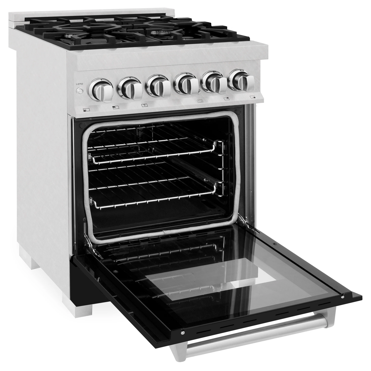 ZLINE 24" DuraSnow Stainless Steel and Black Matte Door 4 Burner Dual Fuel Range With 2.8 cu. ft. Electric Oven