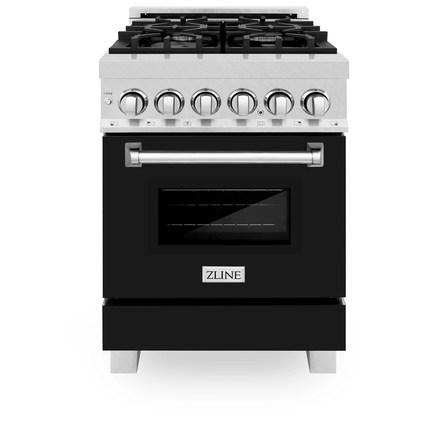 ZLINE 24" DuraSnow Stainless Steel and Black Matte Door 4 Burner Dual Fuel Range With 2.8 cu. ft. Electric Oven