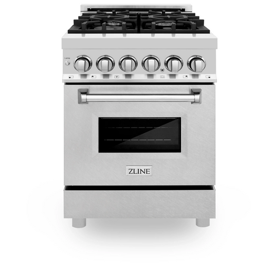 ZLINE 24" Stainless Steel 4 Burner Dual Fuel Range With DuraSnow Stainless Steel Door and 2.8 cu. ft. Electric Oven