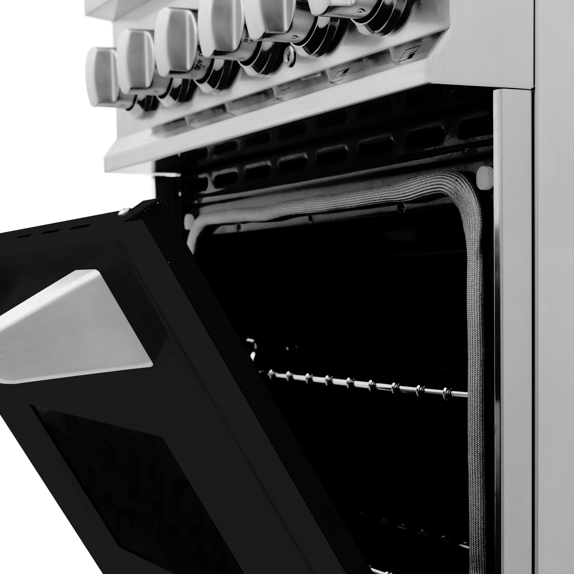 ZLINE 24" Stainless Steel Black Matte Door 4 Burner Dual Fuel Range With 2.8 cu. ft. Electric Oven