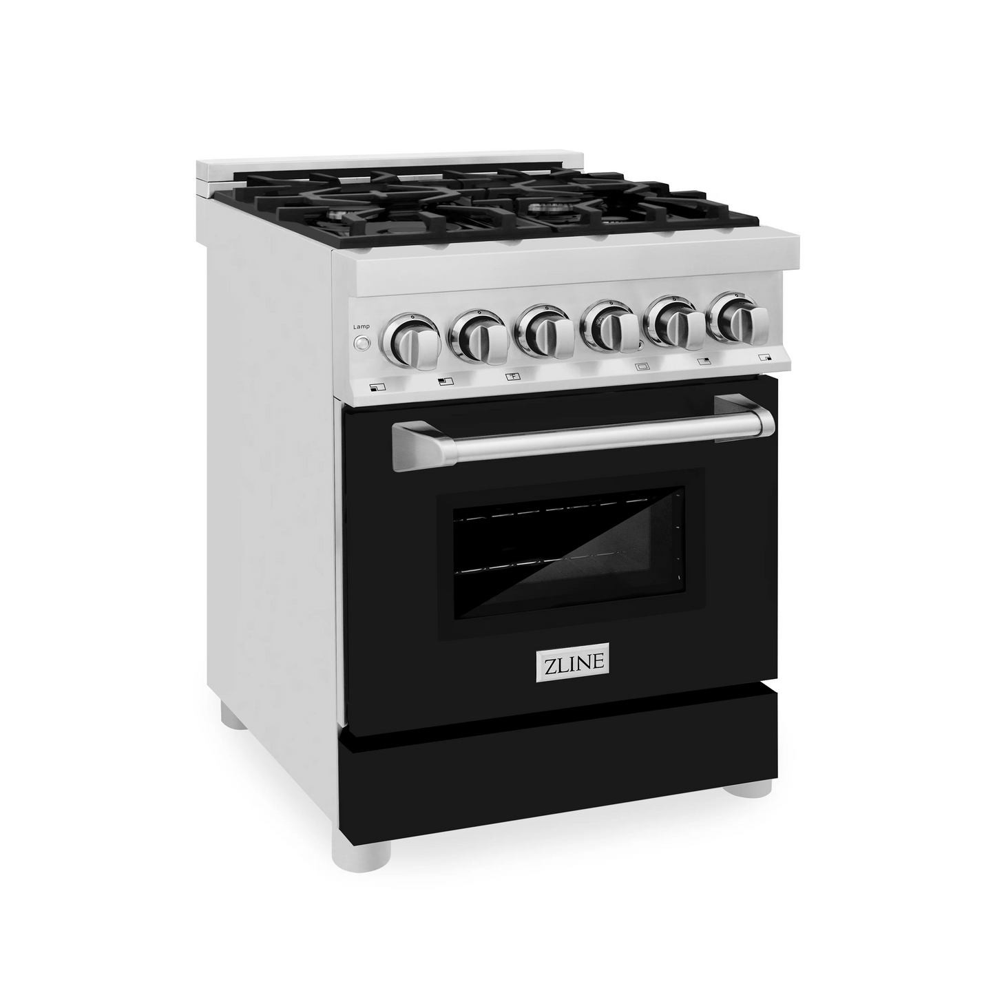 ZLINE 24" Stainless Steel Black Matte Door 4 Burner Dual Fuel Range With 2.8 cu. ft. Electric Oven