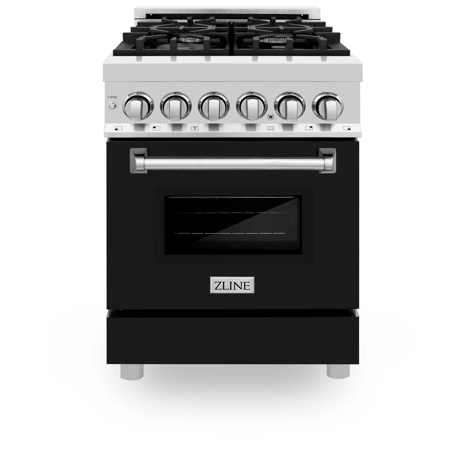 ZLINE 24" Stainless Steel Black Matte Door 4 Burner Dual Fuel Range With 2.8 cu. ft. Electric Oven