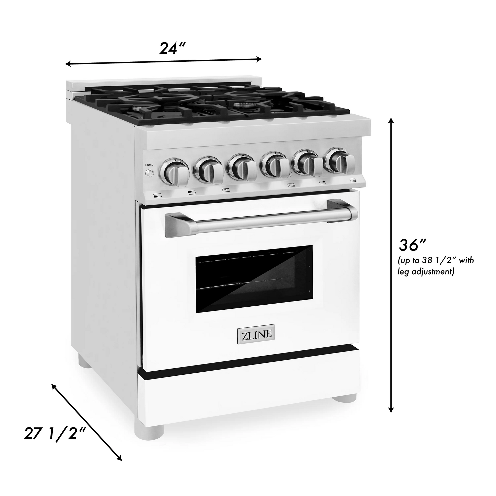 ZLINE 24" Stainless Steel and White Matte Door 4 Burner Dual Fuel Range With 2.8 cu. ft. Electric Oven