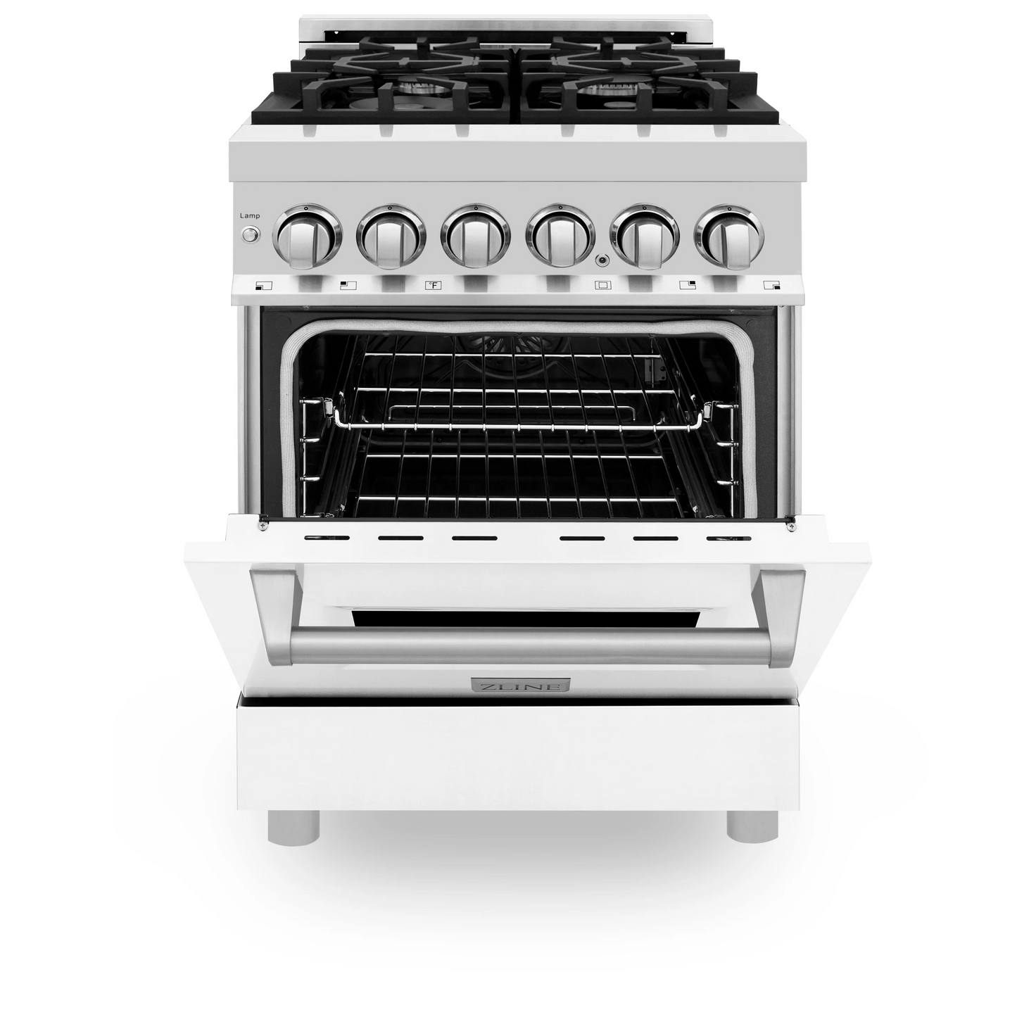 ZLINE 24" Stainless Steel and White Matte Door 4 Burner Dual Fuel Range With 2.8 cu. ft. Electric Oven