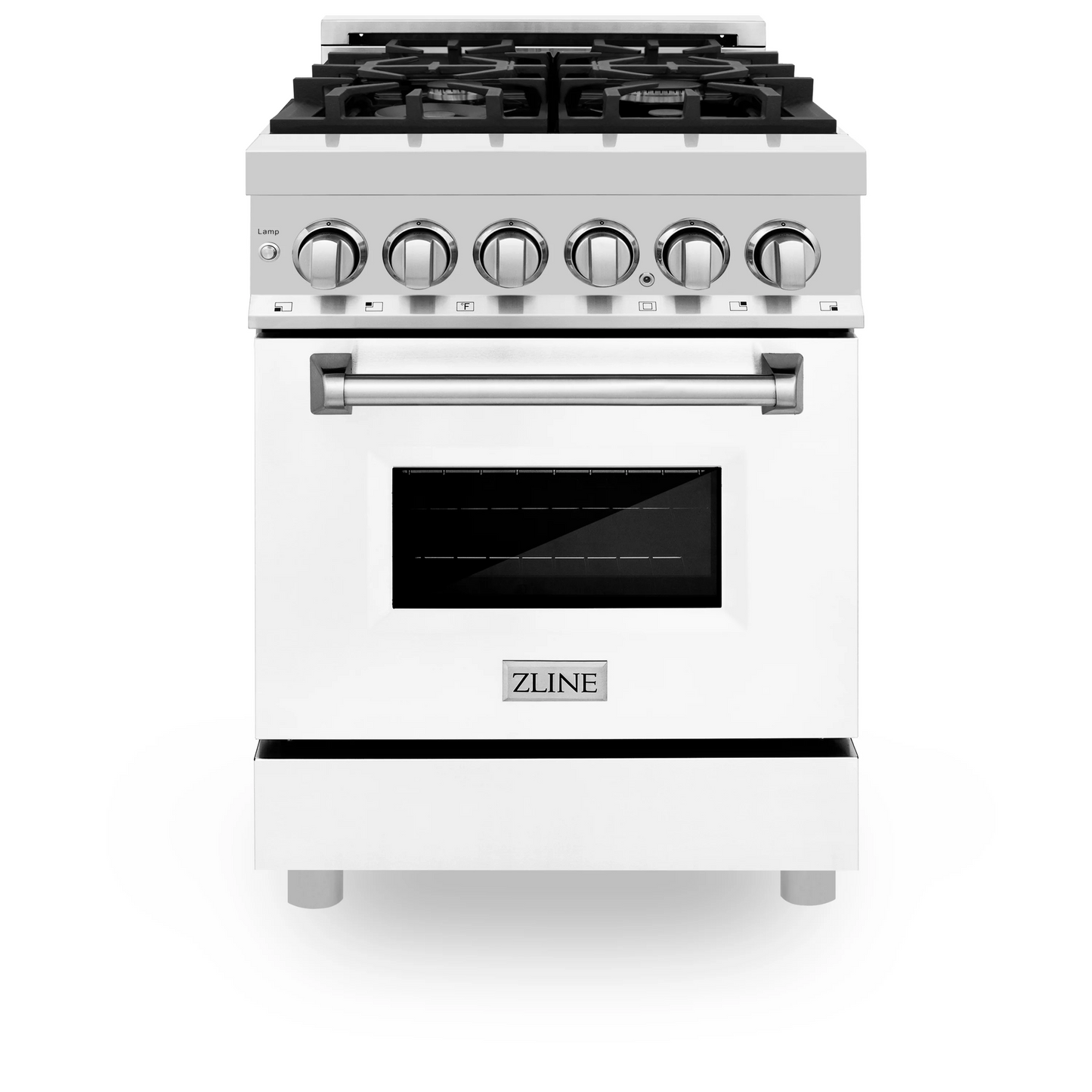 ZLINE 24" Stainless Steel and White Matte Door 4 Burner Dual Fuel Range With 2.8 cu. ft. Electric Oven