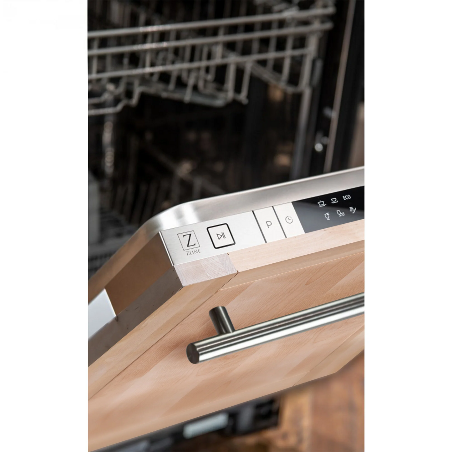 ZLINE 24" Unfinished Wood Top Control Dishwasher With Stainless Steel Tub and Modern Style Handle