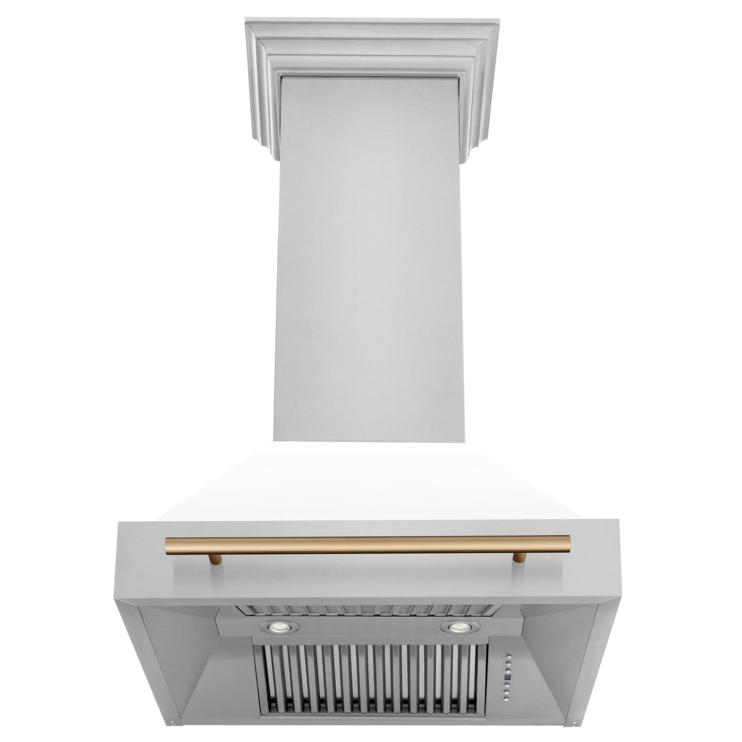 ZLINE 30" Autograph Edition Stainless Steel Range Hood With White Matte Shell and Champagne Bronze Handle