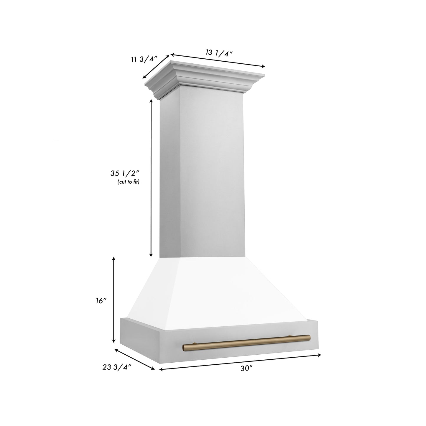 ZLINE 30" Autograph Edition Stainless Steel Range Hood With White Matte Shell and Champagne Bronze Handle