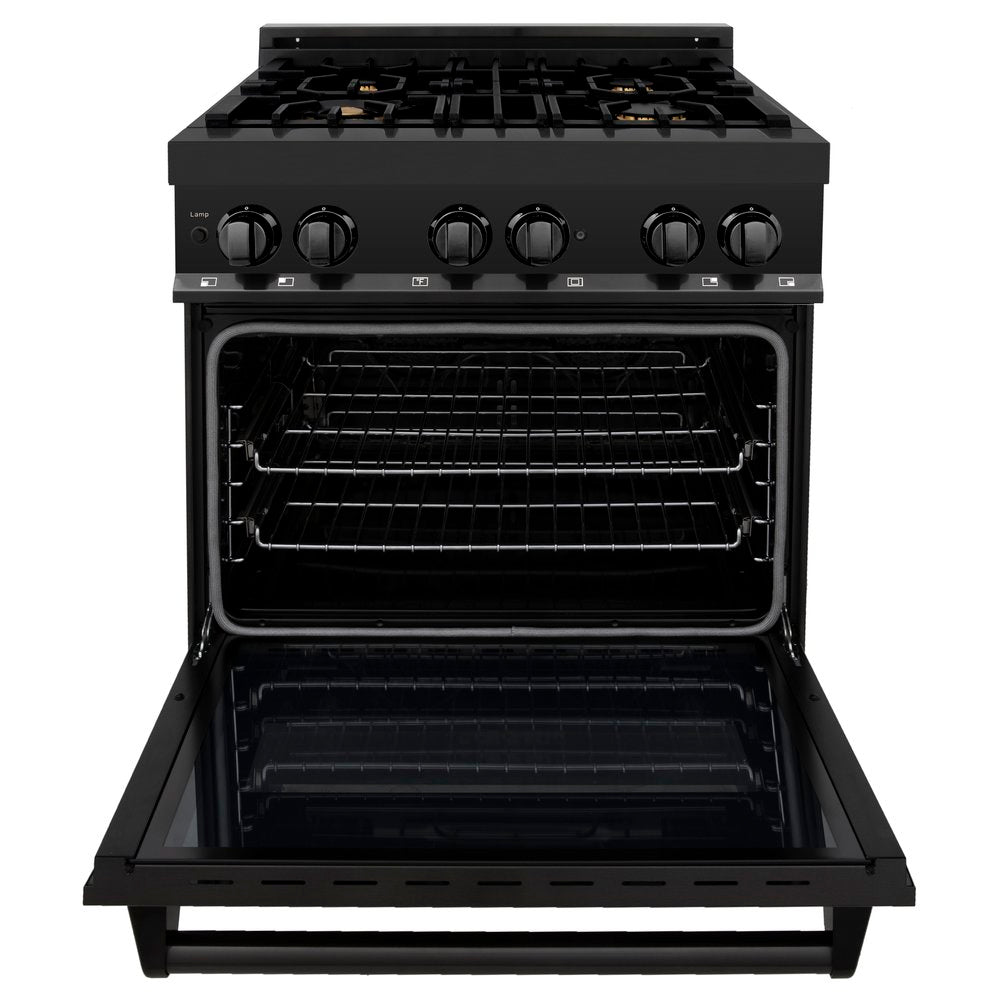 ZLINE 30" Black Stainless Dual Fuel Range With 4 Brass Burners and 4.0 cu.ft. Electric Oven