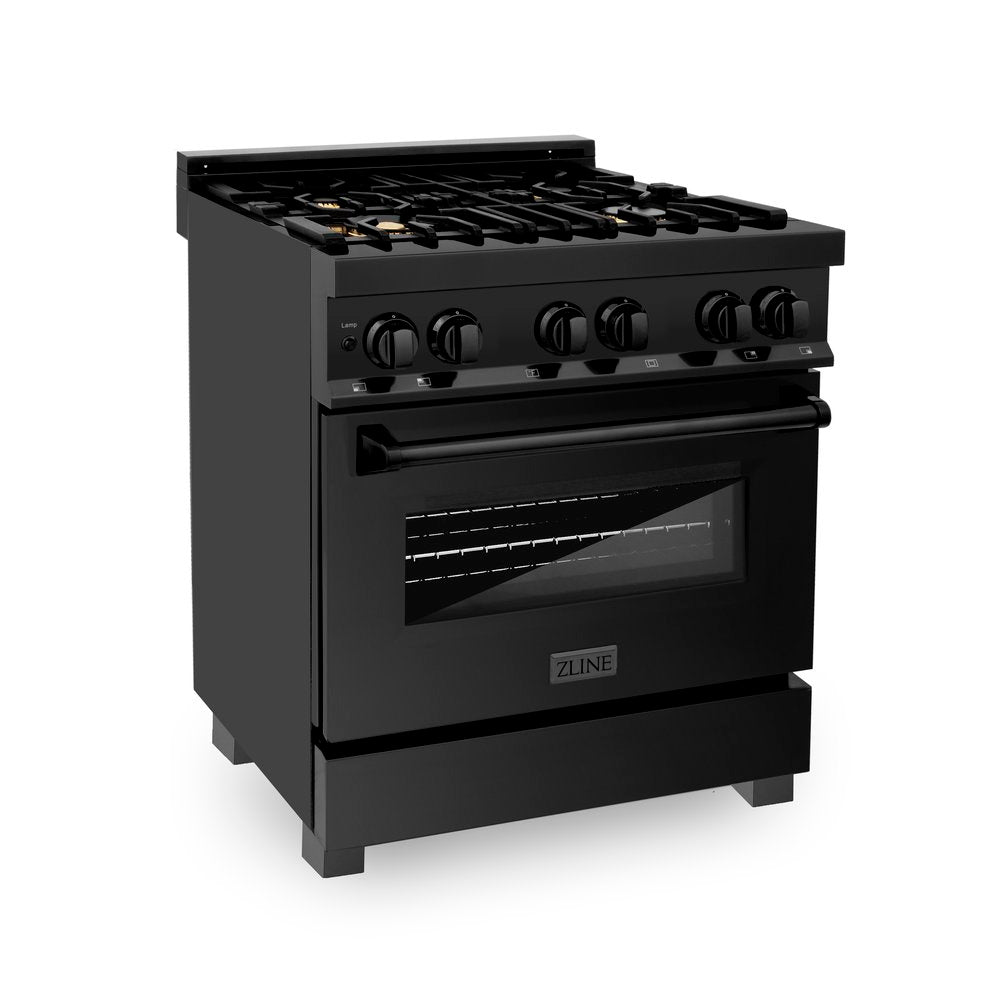 ZLINE 30" Black Stainless Dual Fuel Range With 4 Brass Burners and 4.0 cu.ft. Electric Oven