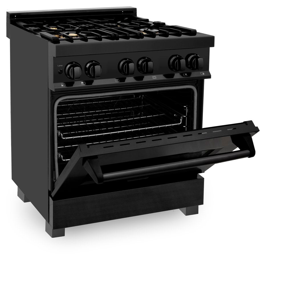 ZLINE 30" Black Stainless Dual Fuel Range With 4 Brass Burners and 4.0 cu.ft. Electric Oven