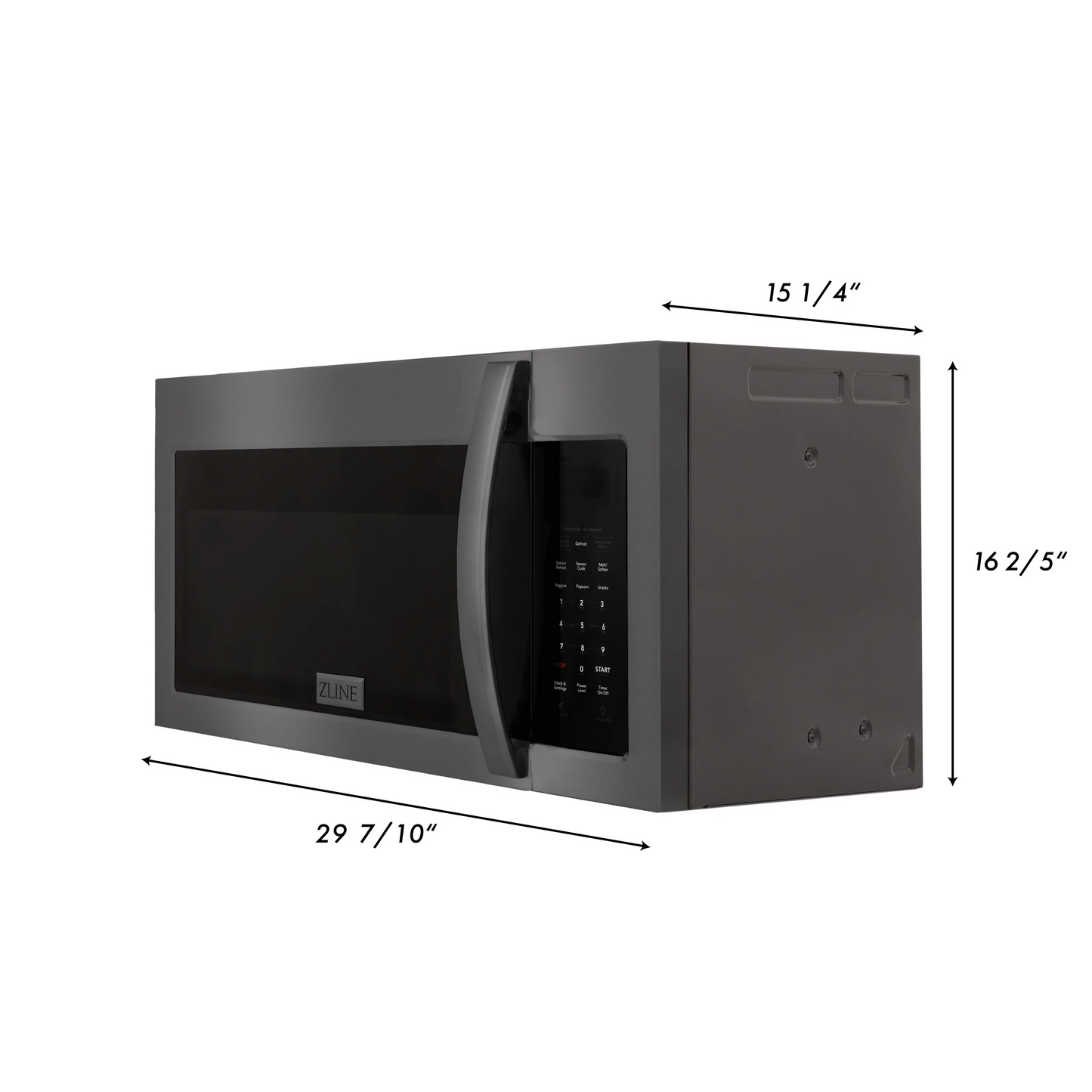 ZLINE 30" Black Stainless Steel 1.5 cu. ft. Over the Range Convection Microwave Oven With Modern Handle and Sensor Cooking