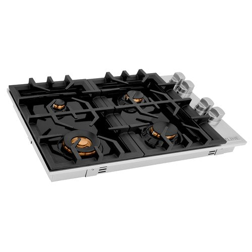 ZLINE 30" Gas Dropin Cooktop With 4 Brass Burners and Black Porcelain Top