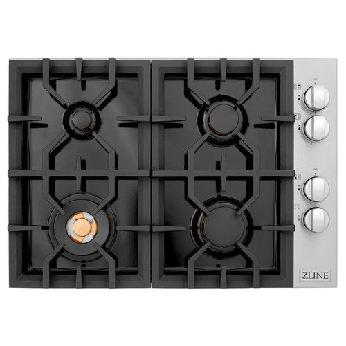 ZLINE 30" Gas Dropin Cooktop With 4 Brass Burners and Black Porcelain Top