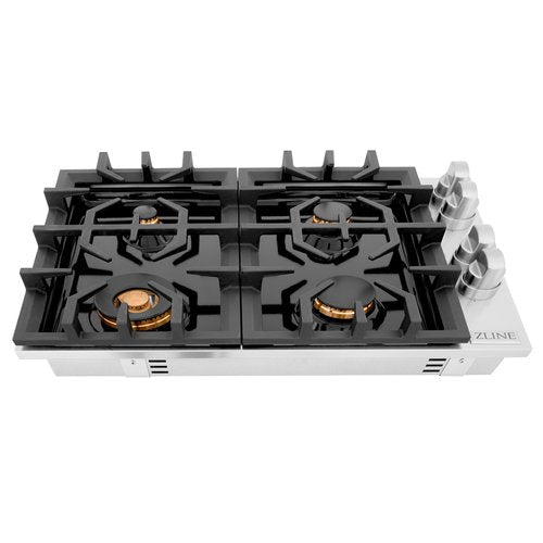 ZLINE 30" Gas Dropin Cooktop With 4 Brass Burners and Black Porcelain Top