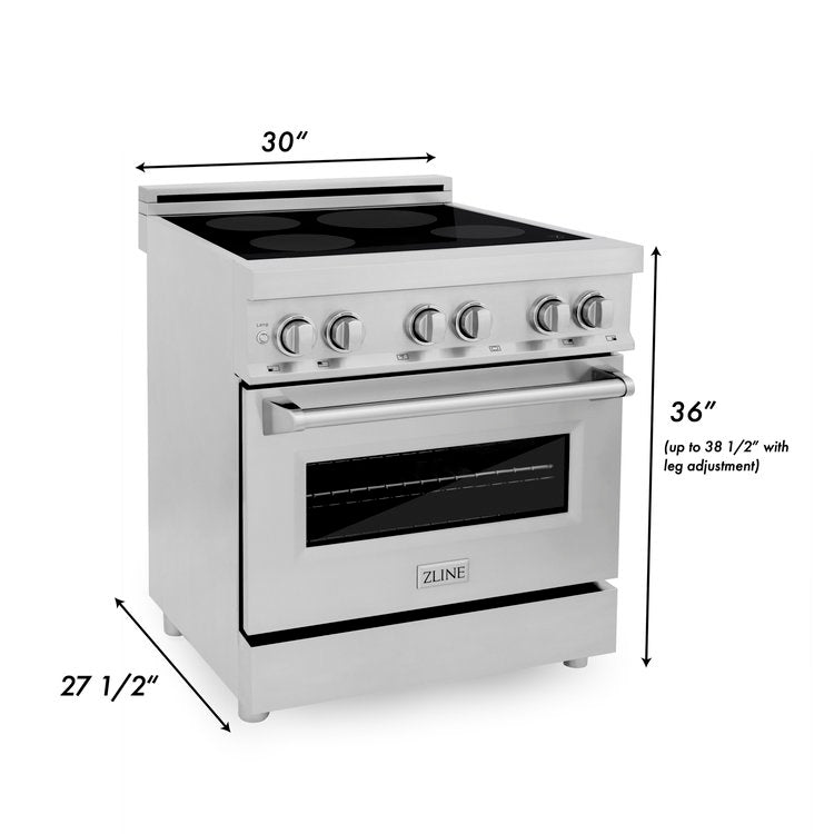 ZLINE 30" Stainless Steel 4 Element Induction Range With 4 cu. ft. Electric Oven