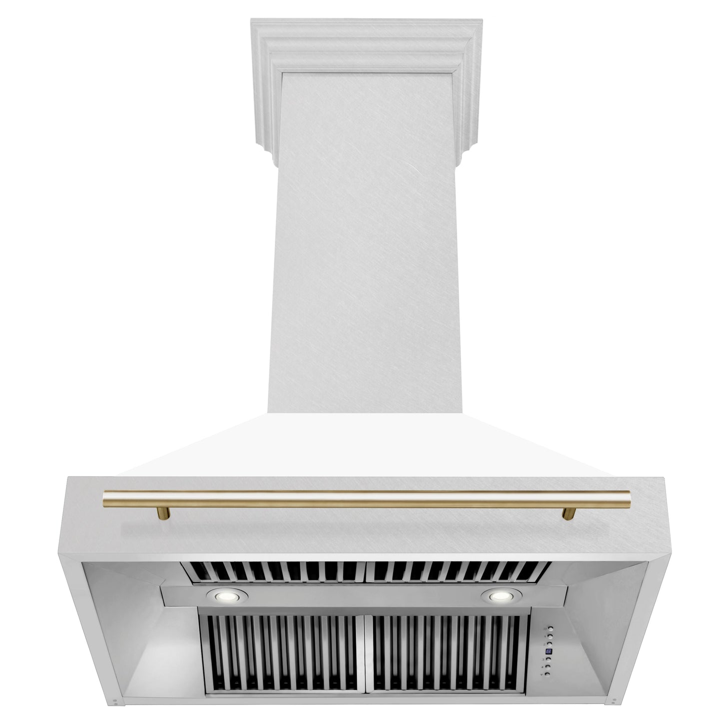 ZLINE 36" Autograph Edition DuraSnow Stainless Steel Range Hood With White Matte Shell and Gold Handle