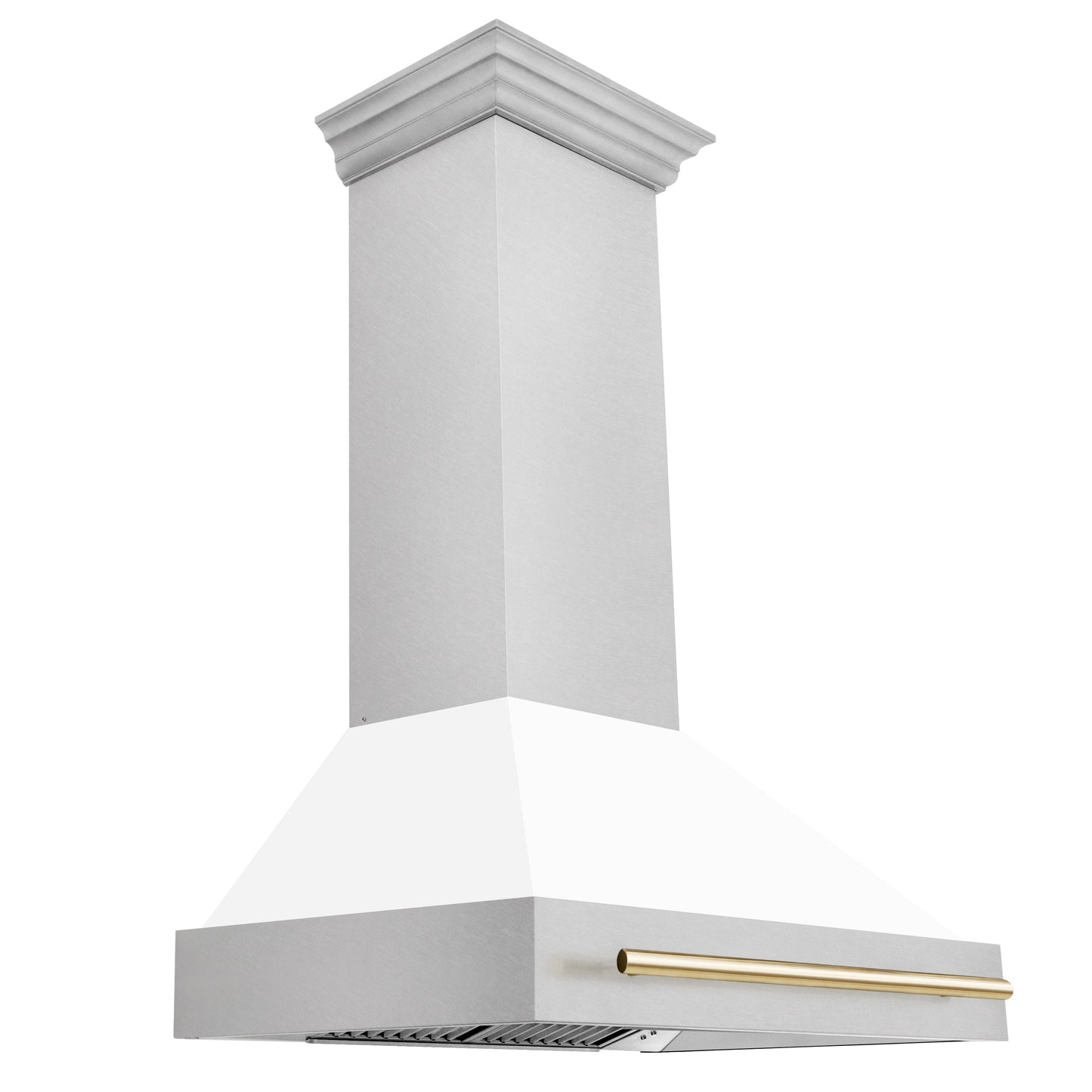 ZLINE 36" Autograph Edition DuraSnow Stainless Steel Range Hood With White Matte Shell and Gold Handle