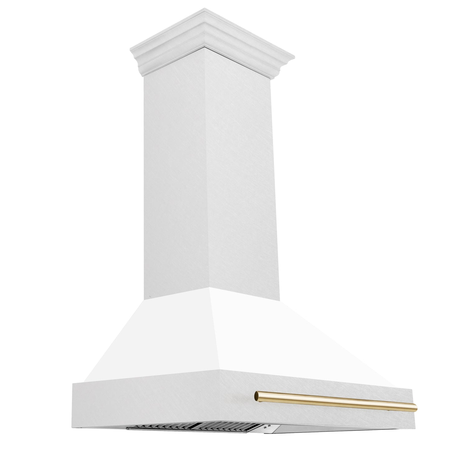 ZLINE 36" Autograph Edition DuraSnow Stainless Steel Range Hood With White Matte Shell and Gold Handle