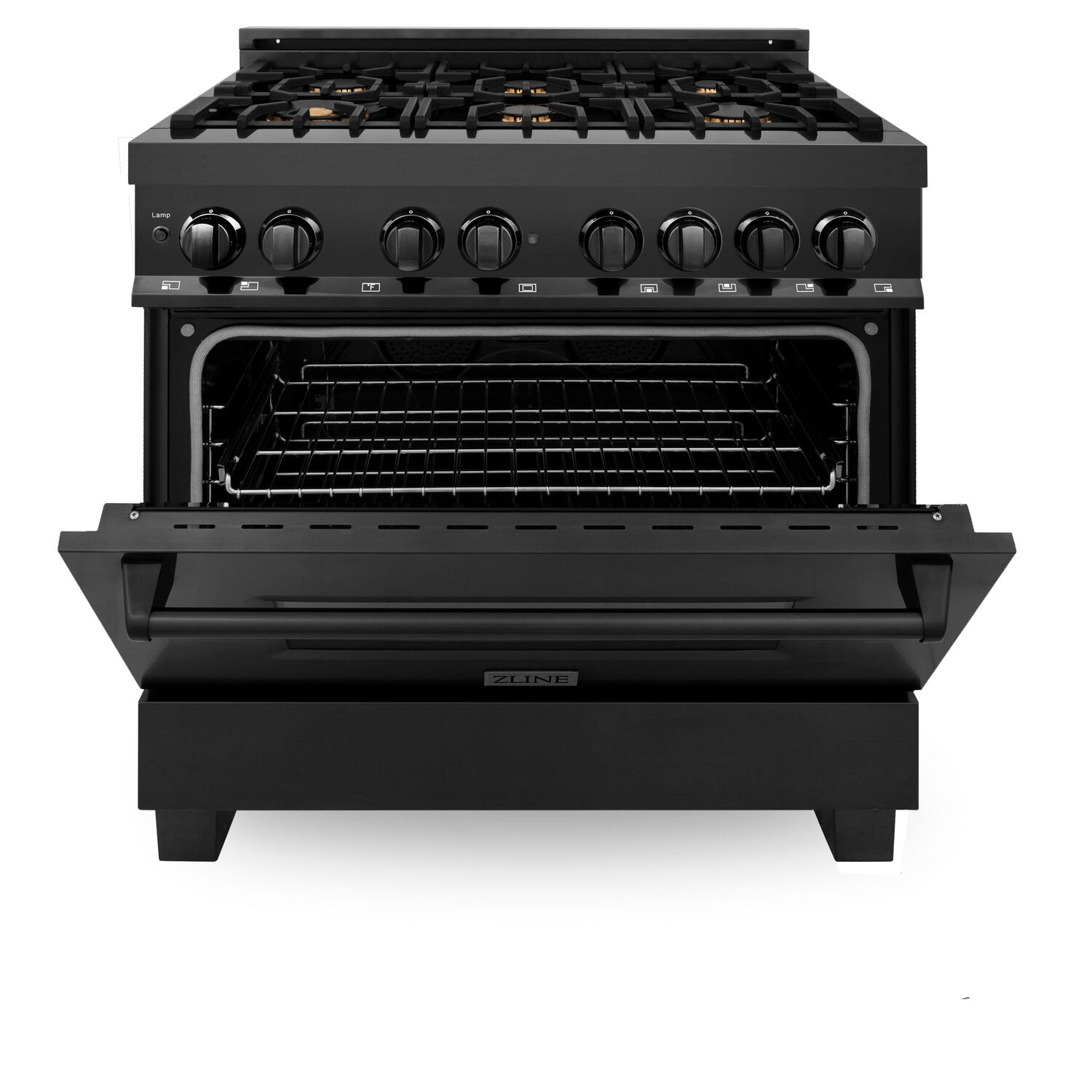 ZLINE 36" Black Stainless Dual Fuel Range With 6 Brass Burners and 4.6 cu.ft. Electric Oven