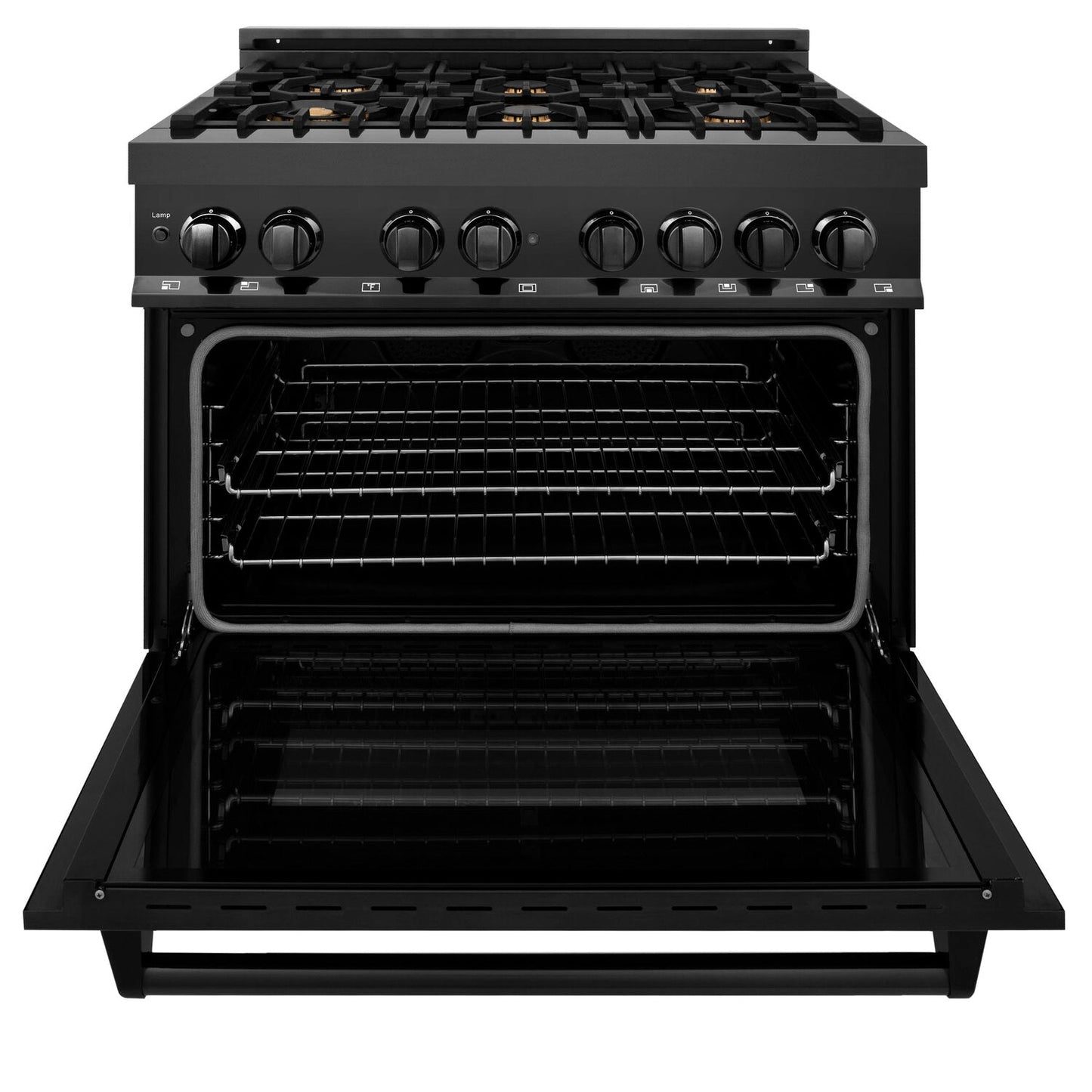 ZLINE 36" Black Stainless Dual Fuel Range With 6 Brass Burners and 4.6 cu.ft. Electric Oven