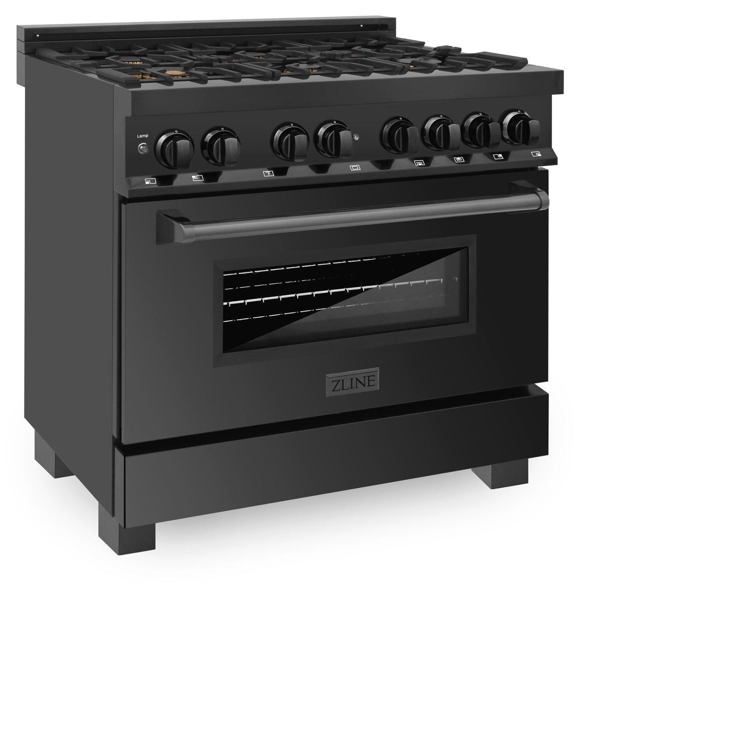 ZLINE 36" Black Stainless Dual Fuel Range With 6 Brass Burners and 4.6 cu.ft. Electric Oven