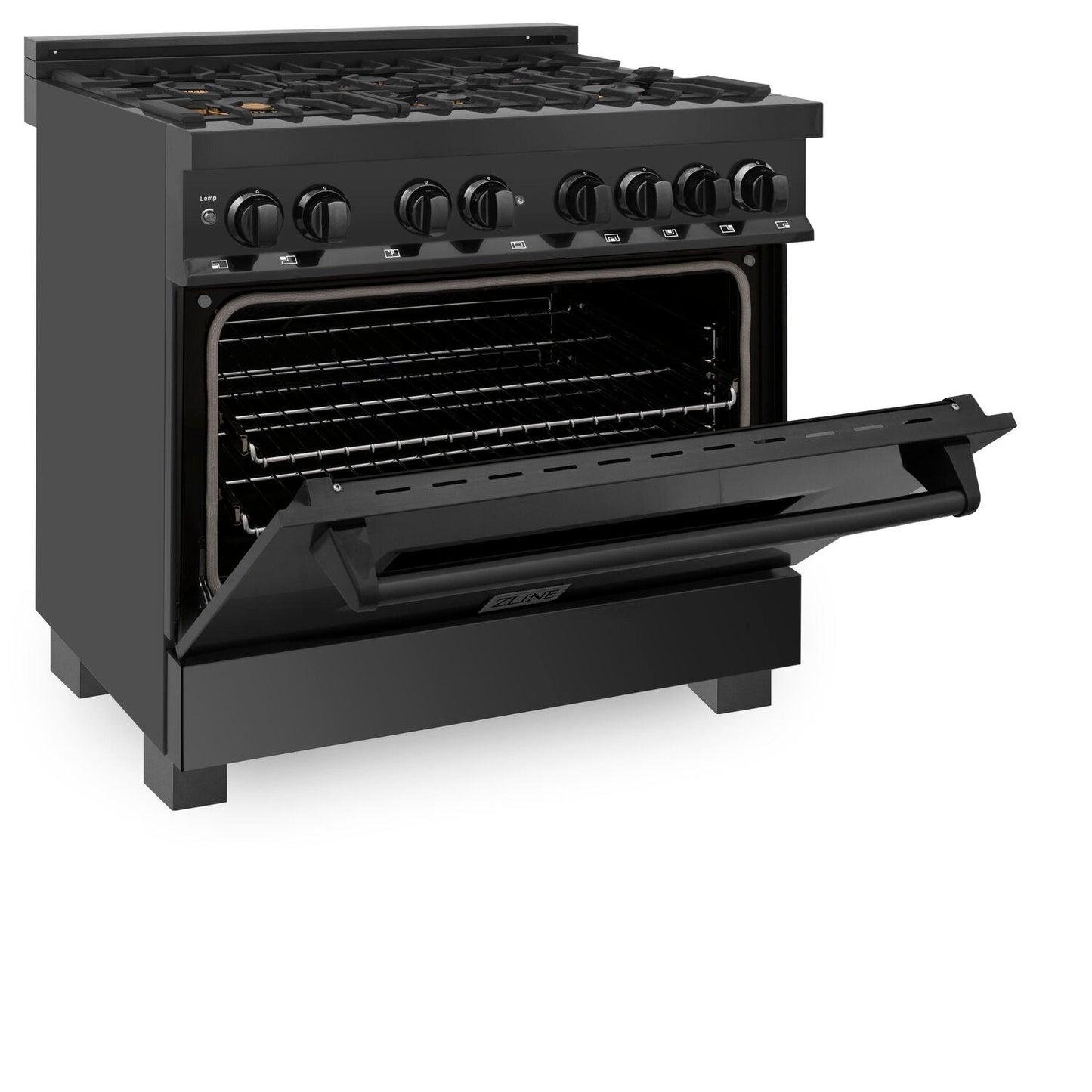 ZLINE 36" Black Stainless Dual Fuel Range With 6 Brass Burners and 4.6 cu.ft. Electric Oven