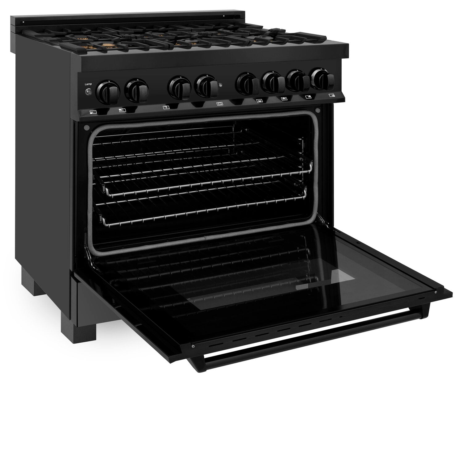 ZLINE 36" Black Stainless Dual Fuel Range With 6 Brass Burners and 4.6 cu.ft. Electric Oven