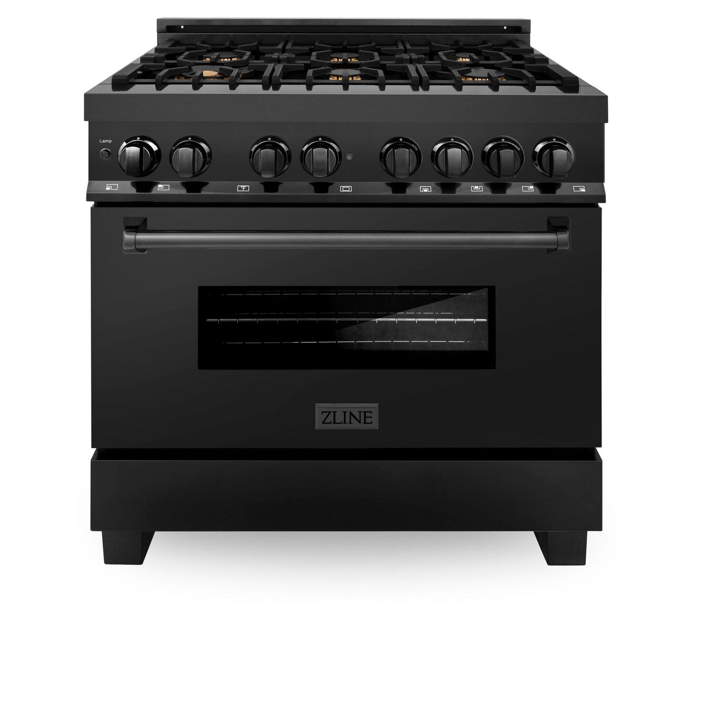 ZLINE 36" Black Stainless Dual Fuel Range With 6 Brass Burners and 4.6 cu.ft. Electric Oven