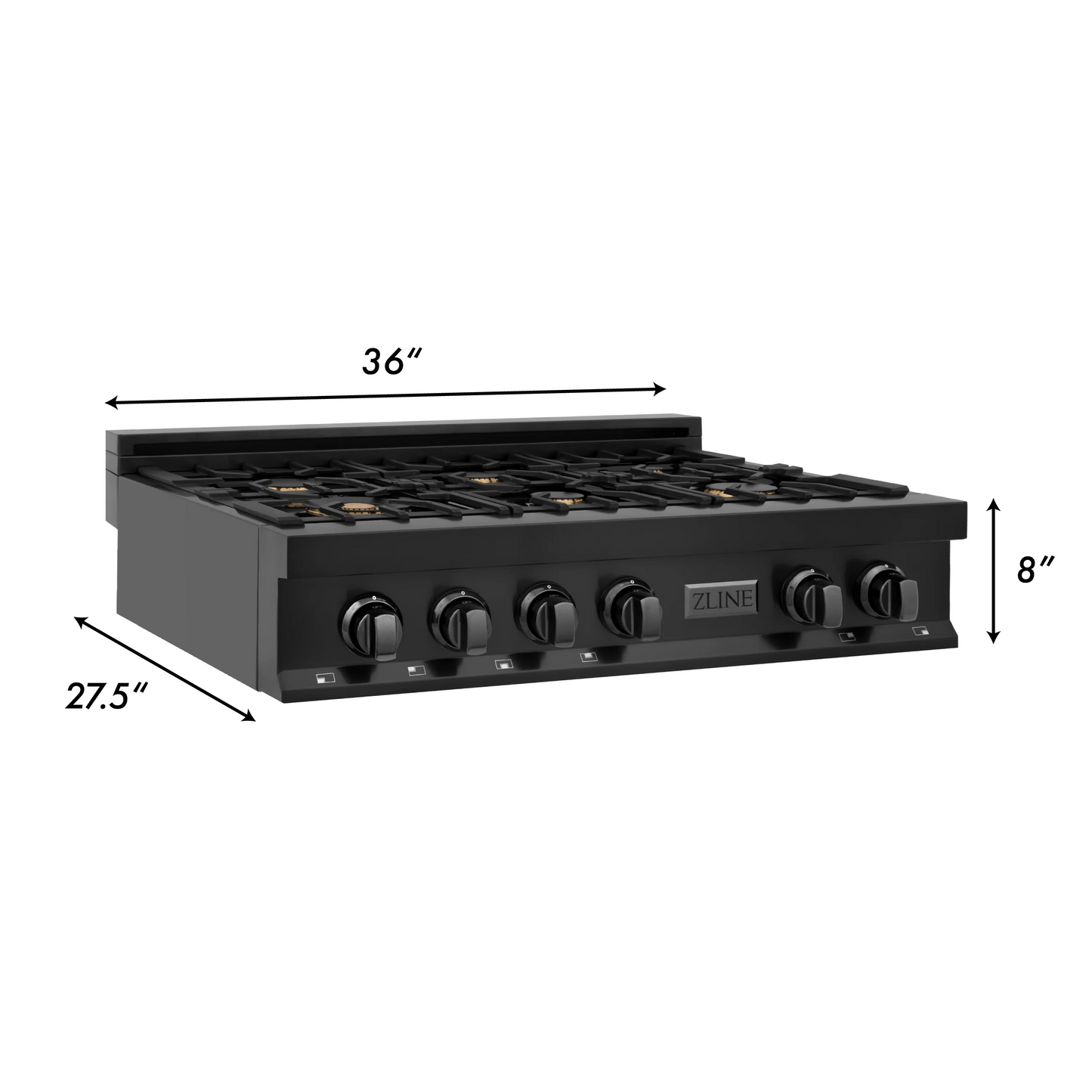 ZLINE 36" Black Stainless Porcelain 6 Burner Rangetop