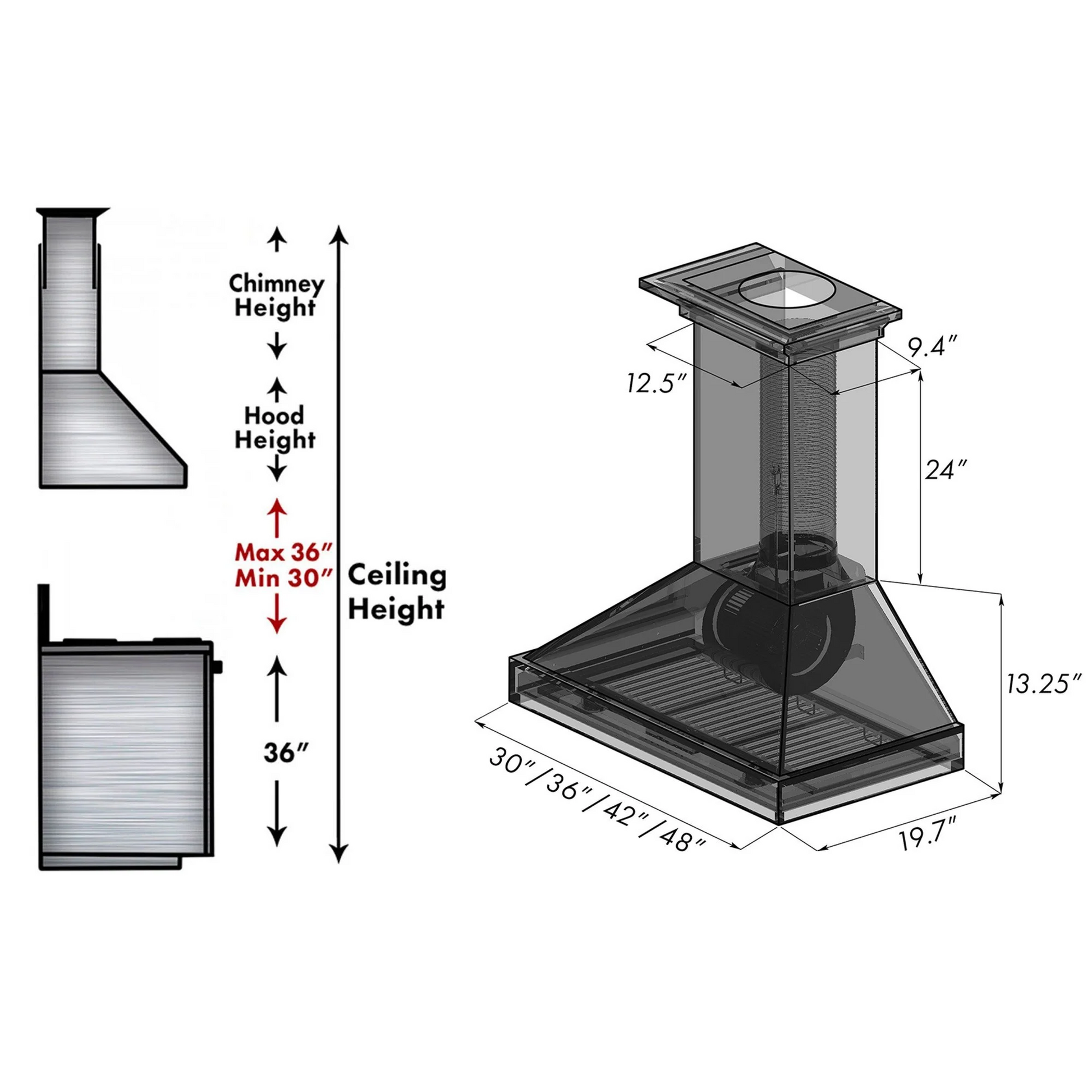 ZLINE 36" Black Wooden Wall Mount Range Hood - Includes Motor