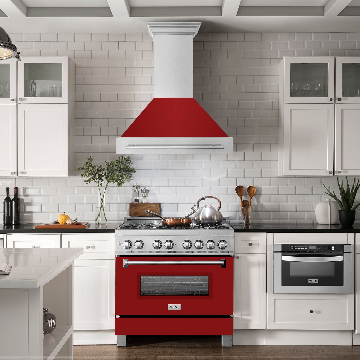 ZLINE 36" DuraSnow Stainless Steel Range Hood With Red Gloss Shell