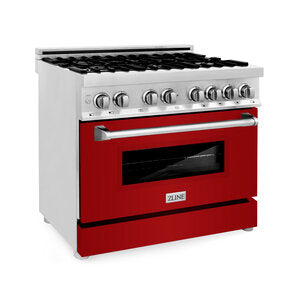 ZLINE 36" Professional 6 Burner Dual Fuel Range With Red Gloss Door and 4.0 cu. ft. Electric Oven