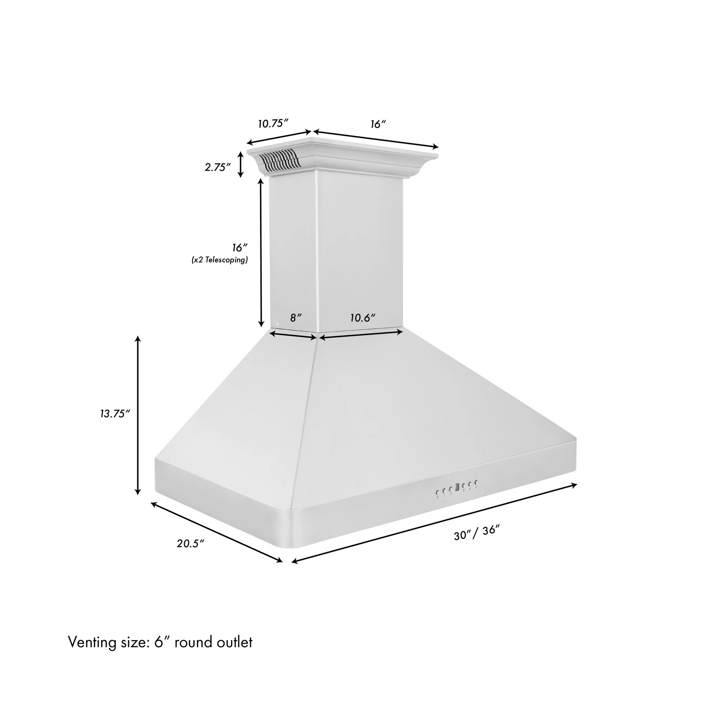 ZLINE 36" Wall Mount Range Hood in Stainless Steel With Built-in CrownSound Bluetooth Speakers