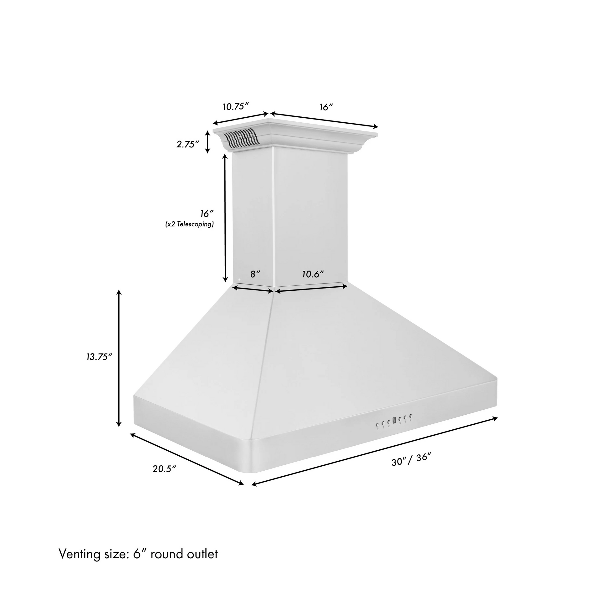 ZLINE 36" Wall Mount Range Hood in Stainless Steel With Built-in CrownSound Bluetooth Speakers